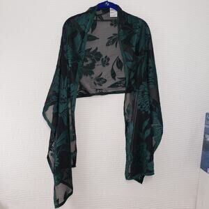 I.N.C. International Concept Floral Evening Wrap Shawl Black Green Burnout Sheer